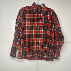 Men’s Red Black Plaid Wool Flannel Button Up Shirt Lumberjack Workwear Size L